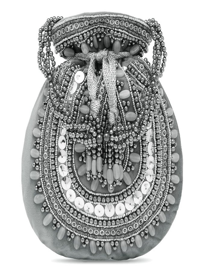 Peora Grey Potli Bags for Women Evening Bag Clutch Ethnic Bride Purse with Drawstring(P92GRY) - Image 1